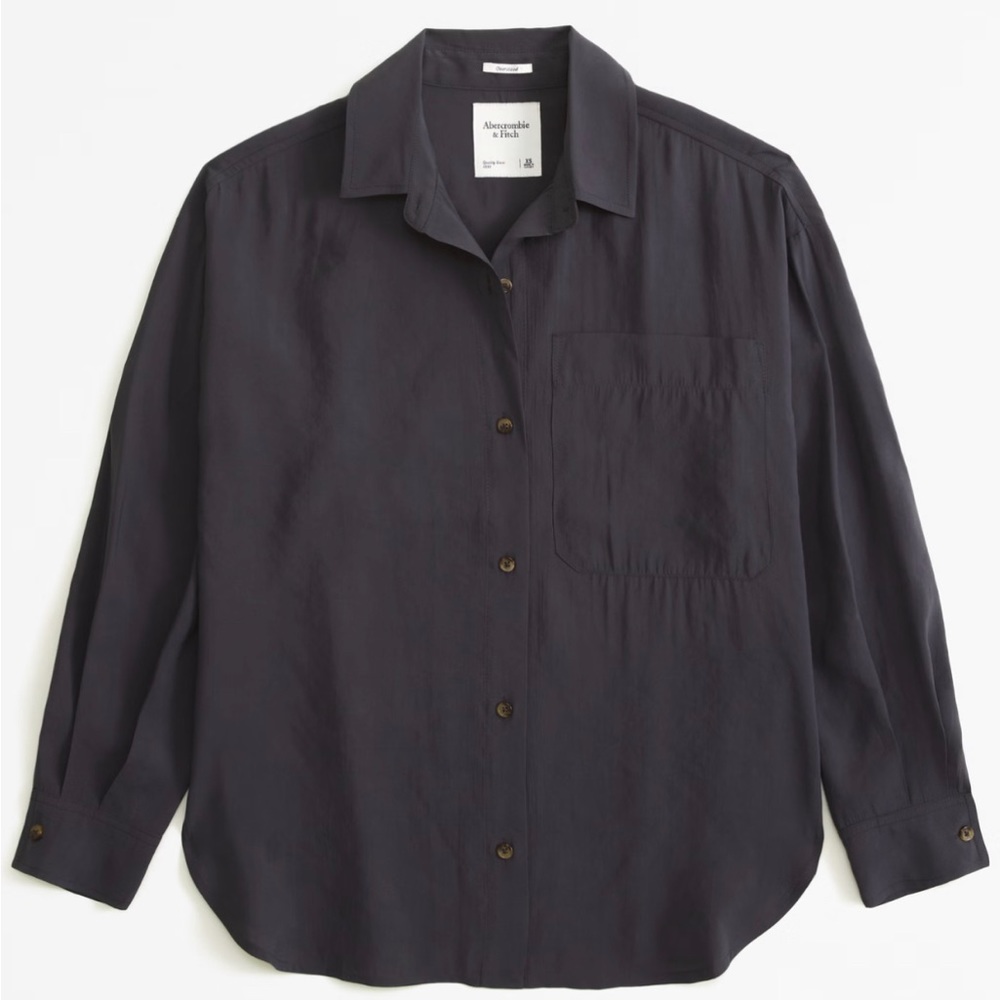 Abercrombie & Fitch Oversized Cupro Shirt, Dark Grey, medium.